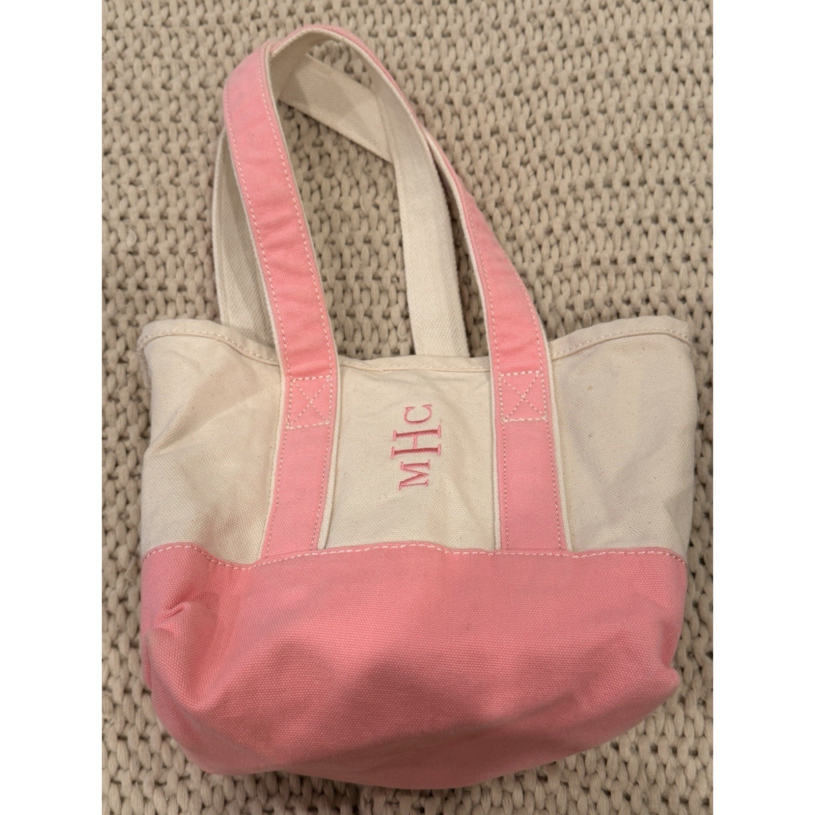 Lands' End Canvas Boat Tote Pink Natural Monogram Mhc Medium Open Top